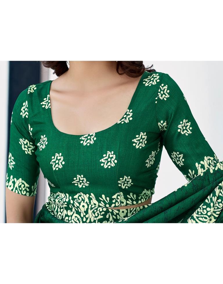 Bottle Green Silk Printed Saree