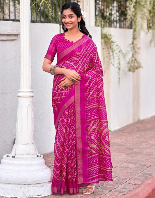 Rani Pink Cotton Printed Saree