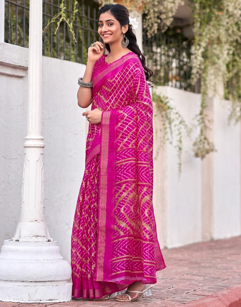 Rani Pink Cotton Printed Saree