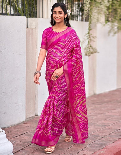 Rani Pink Cotton Printed Saree