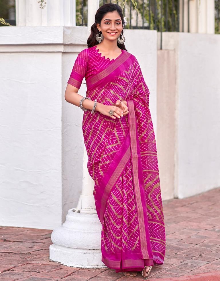 Rani Pink Cotton Printed Saree