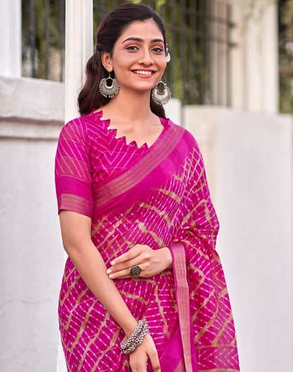 Rani Pink Cotton Printed Saree