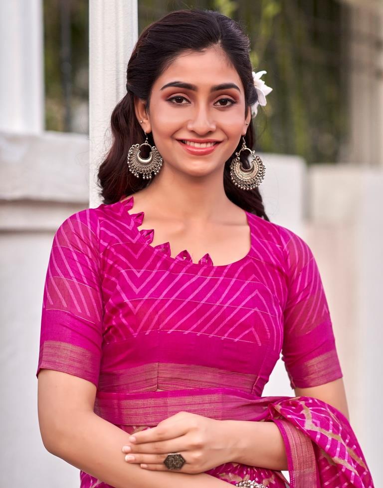 Rani Pink Cotton Printed Saree