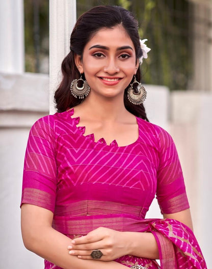 Rani Pink Cotton Printed Saree