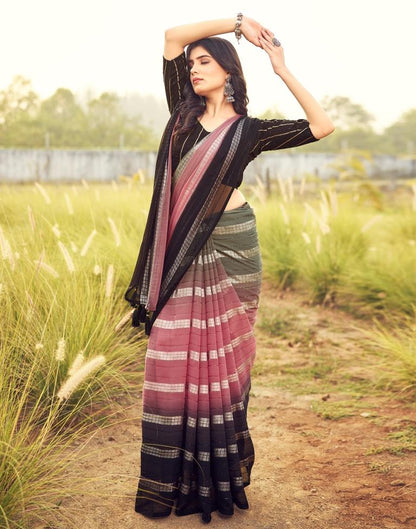 Black & Pink Georgette Plain Saree