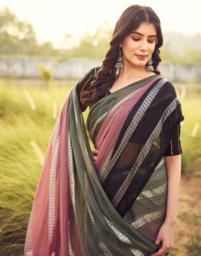 Black & Pink Georgette Plain Saree