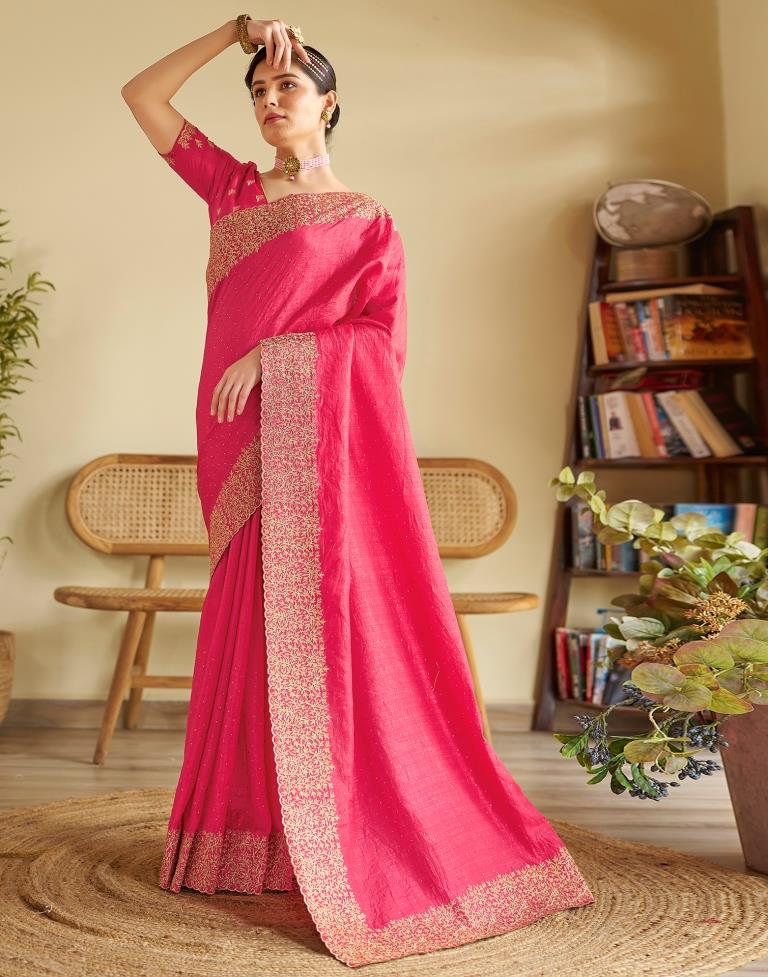 Pink Silk Plain Saree