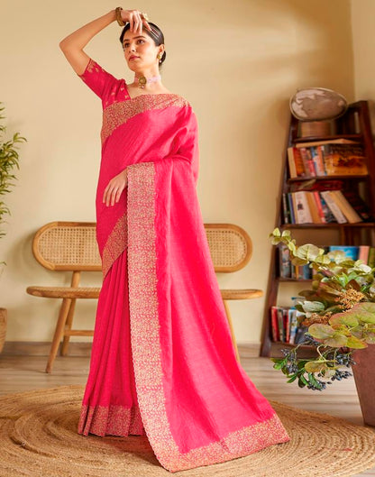 Pink Silk Plain Saree
