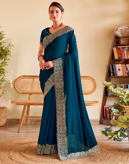 Sea Blue Silk Plain Saree