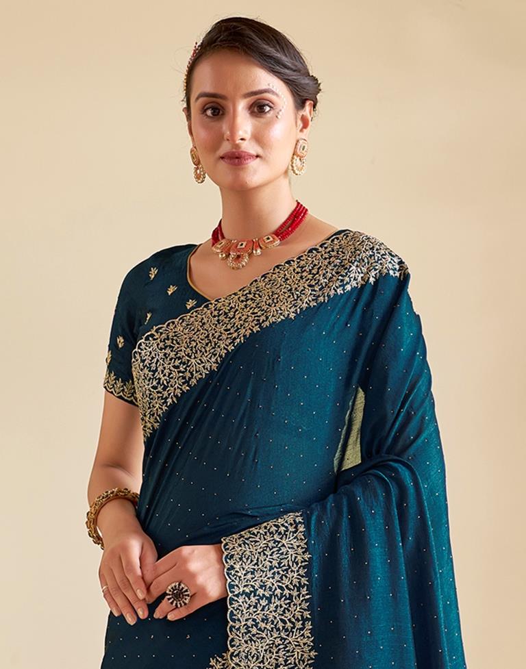 Sea Blue Silk Plain Saree