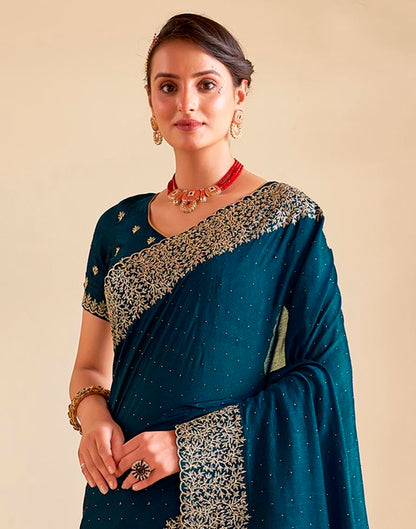 Sea Blue Silk Plain Saree
