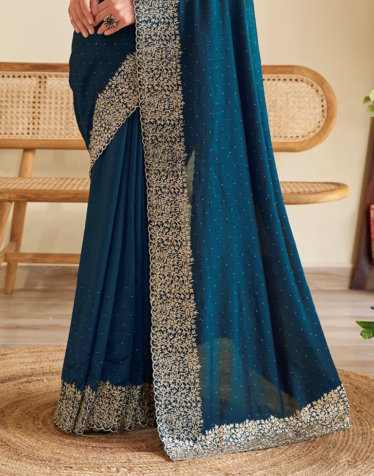 Sea Blue Silk Plain Saree