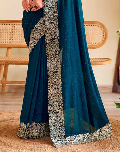 Sea Blue Silk Plain Saree