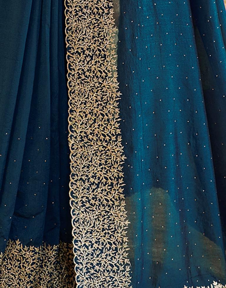 Sea Blue Silk Plain Saree