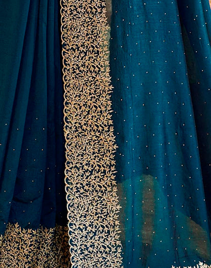 Sea Blue Silk Plain Saree