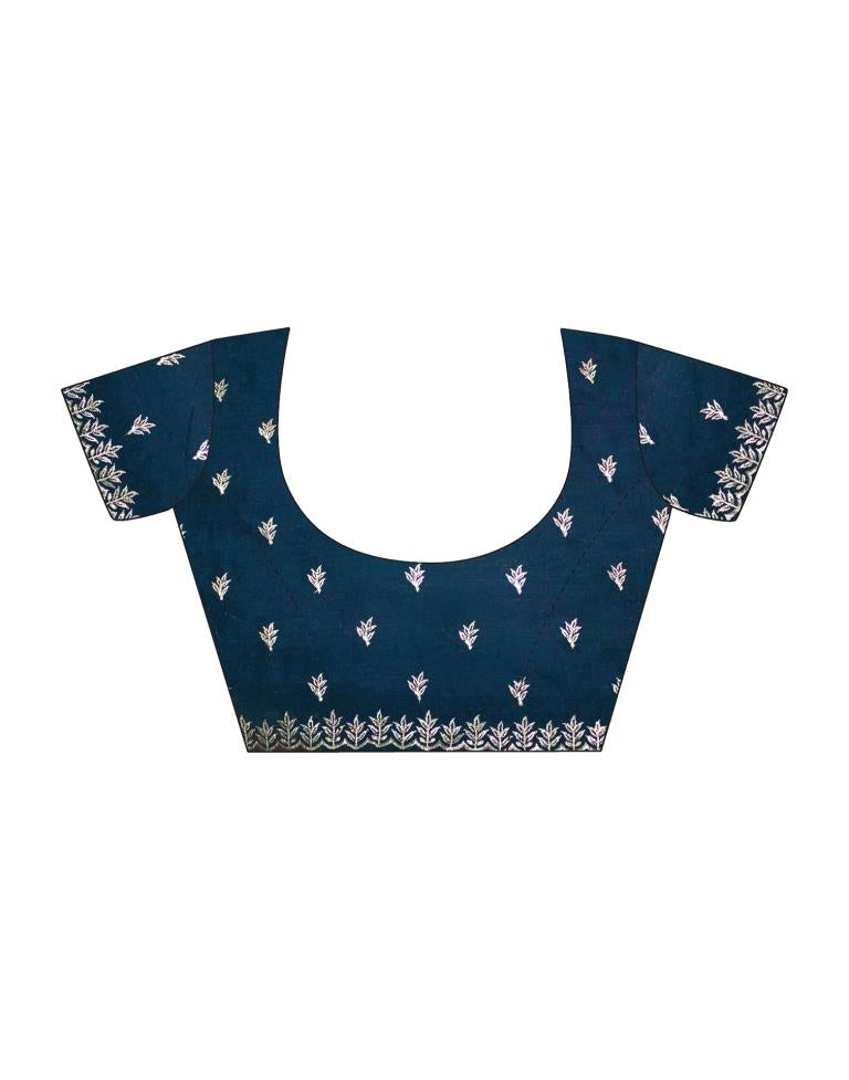 Sea Blue Silk Plain Saree