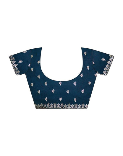 Sea Blue Silk Plain Saree