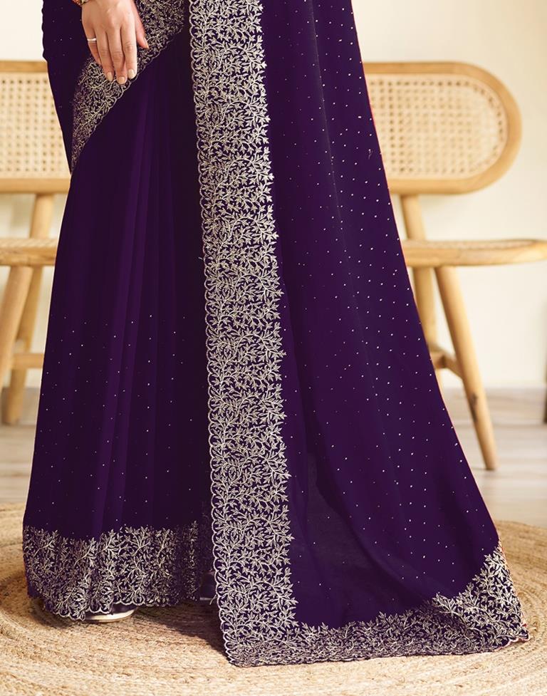 Deep Purple Silk Plain Saree