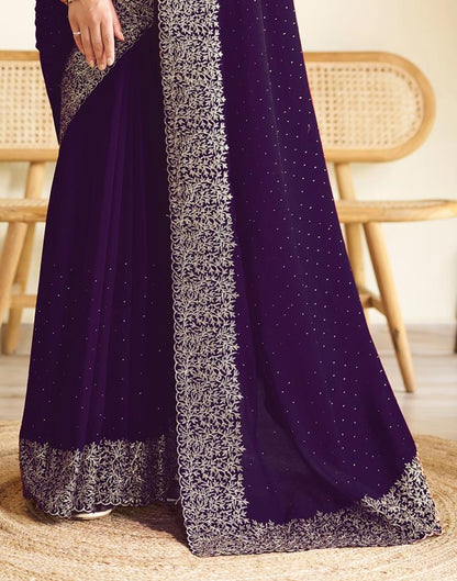 Deep Purple Silk Plain Saree