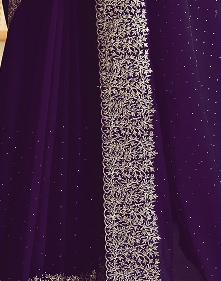 Deep Purple Silk Plain Saree