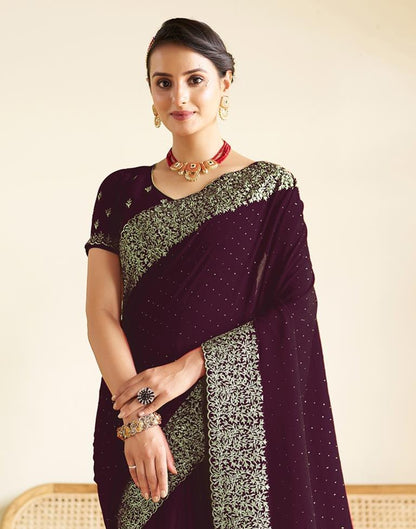 Wine Silk Plain Saree