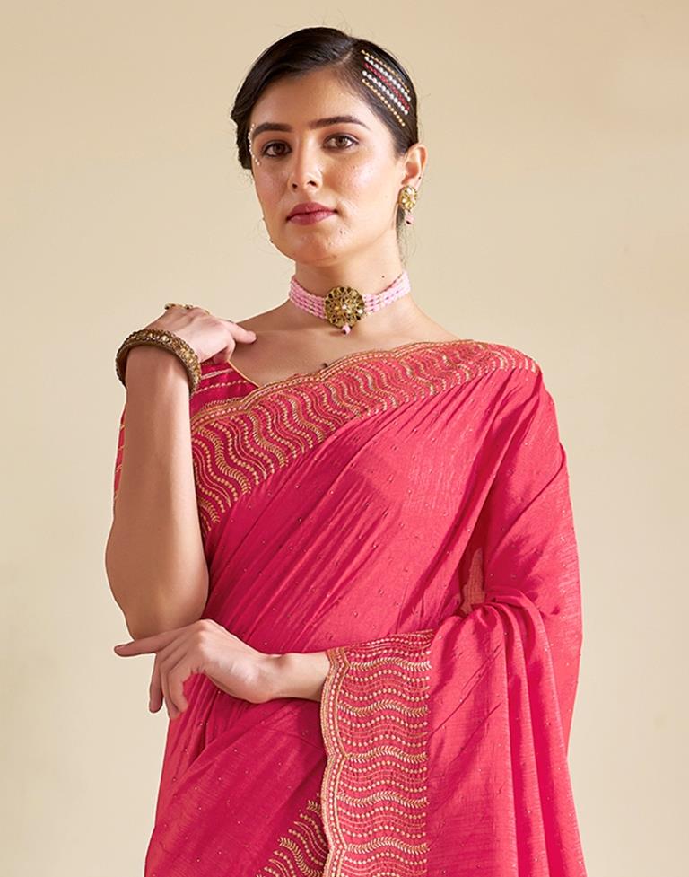 Pink Silk Plain Saree