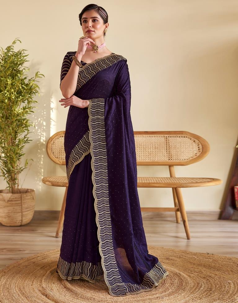 Dark Purple Silk Plain Saree