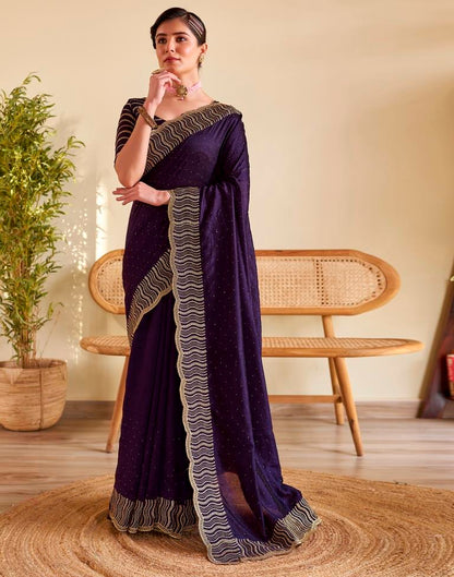 Dark Purple Silk Plain Saree