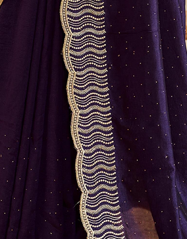 Dark Purple Silk Plain Saree