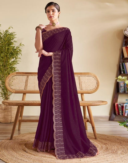 Wine Silk Plain Saree