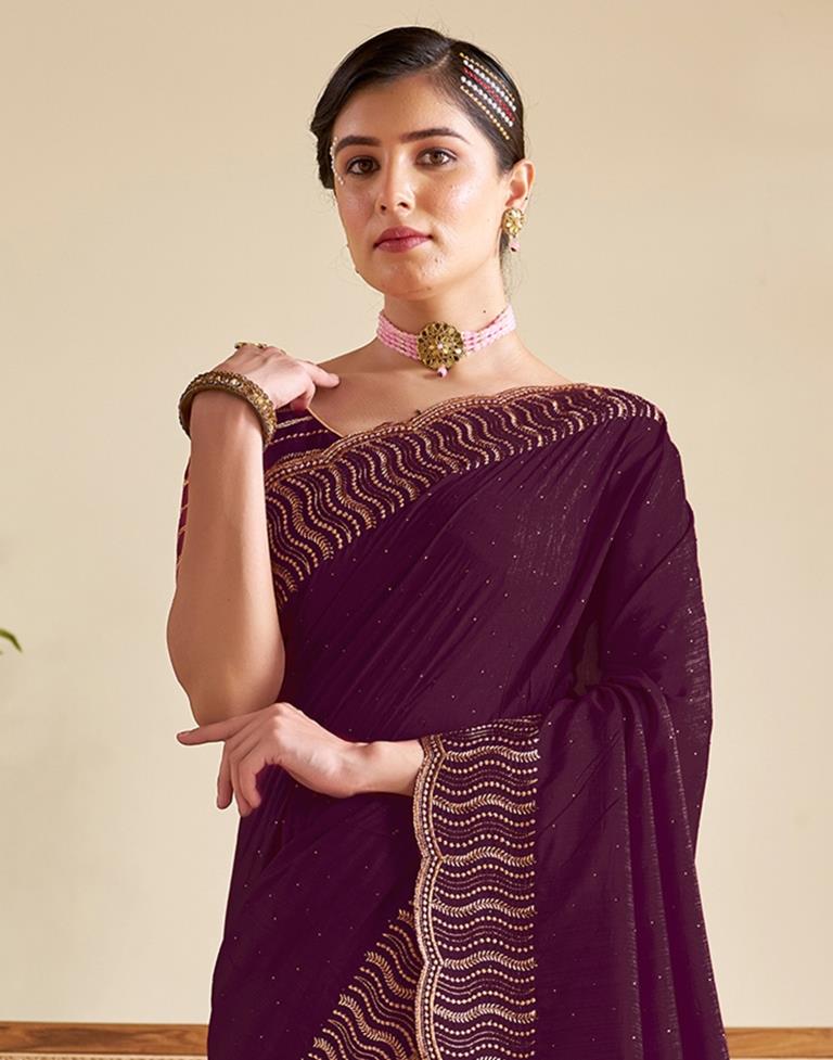 Wine Silk Plain Saree