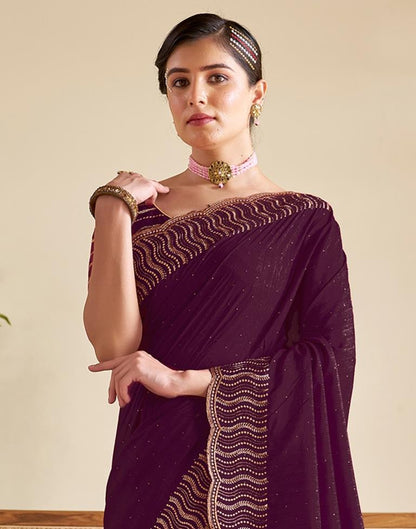 Wine Silk Plain Saree