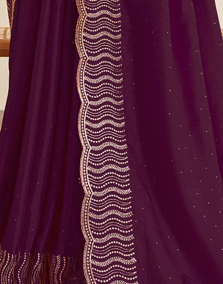 Wine Silk Plain Saree