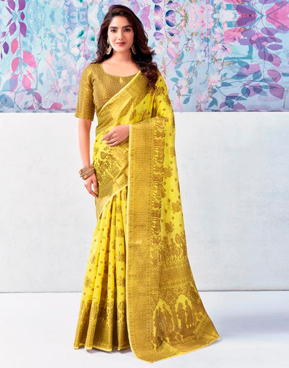 Yellow & Golden Silk Plain Saree