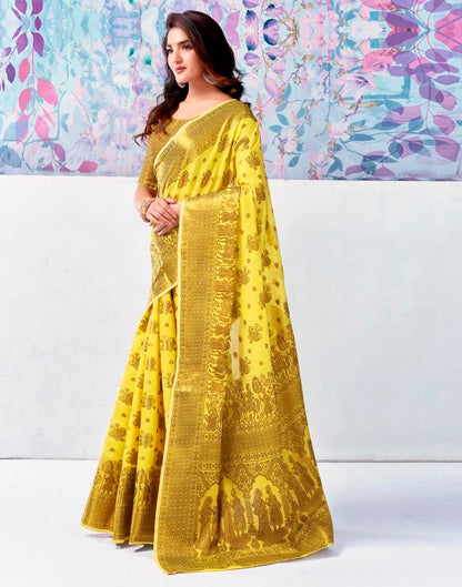 Yellow & Golden Silk Plain Saree
