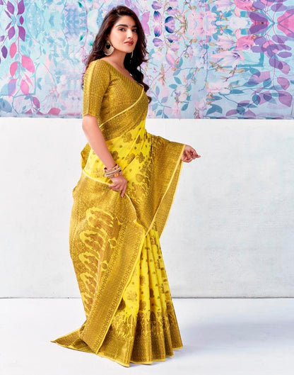 Yellow & Golden Silk Plain Saree
