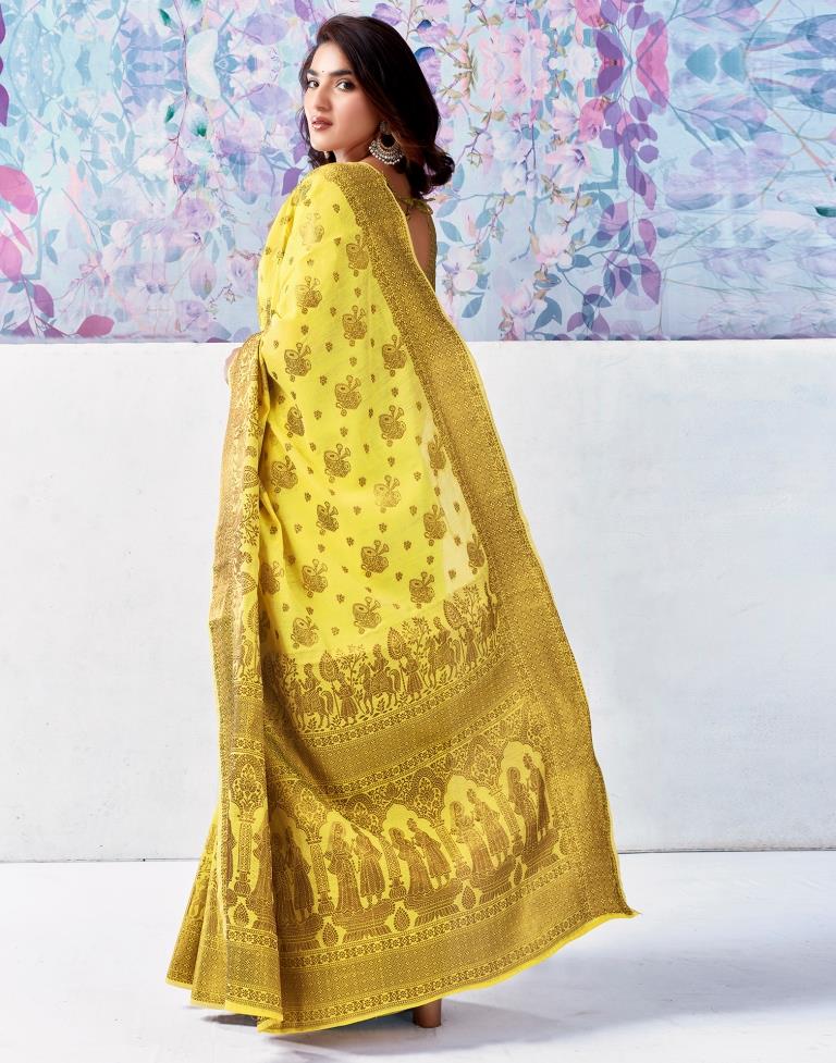 Yellow & Golden Silk Plain Saree