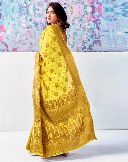 Yellow & Golden Silk Plain Saree