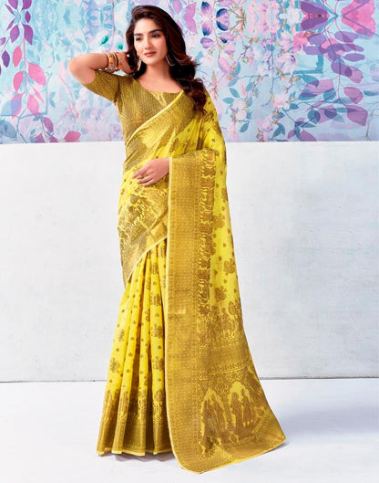 Yellow & Golden Silk Plain Saree