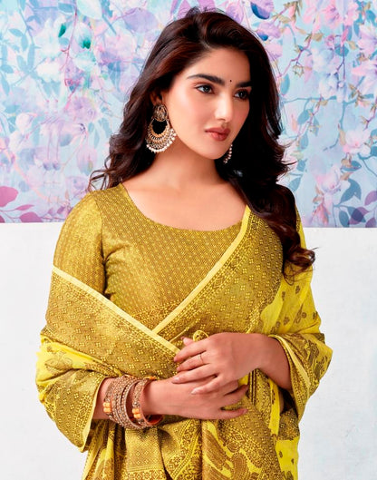 Yellow & Golden Silk Plain Saree