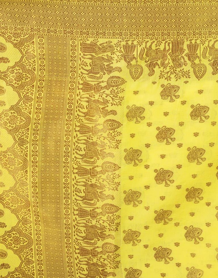 Yellow & Golden Silk Plain Saree