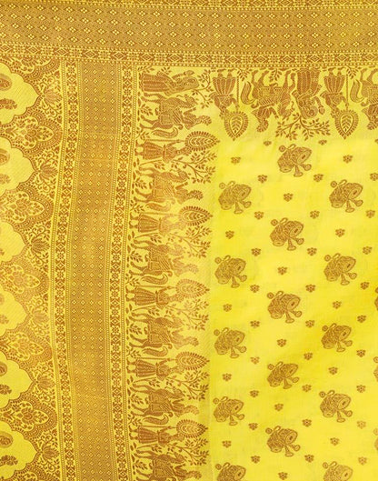Yellow & Golden Silk Plain Saree