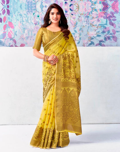 Yellow Silk Plain Saree