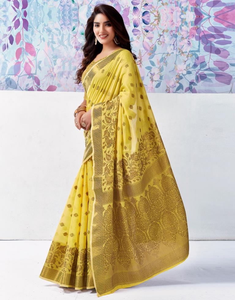 Yellow Silk Plain Saree