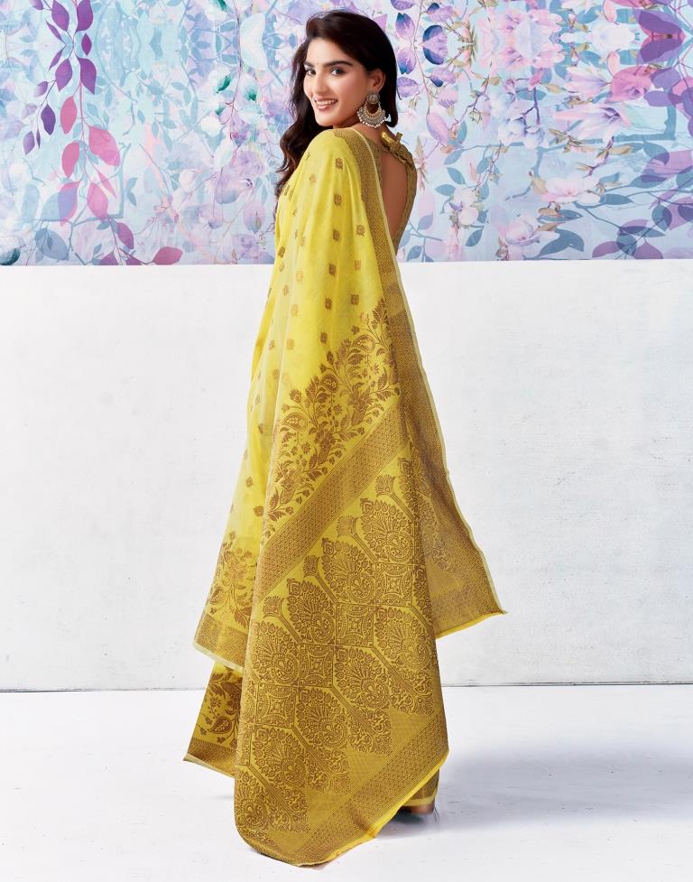 Yellow Silk Plain Saree