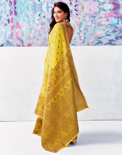 Yellow Silk Plain Saree