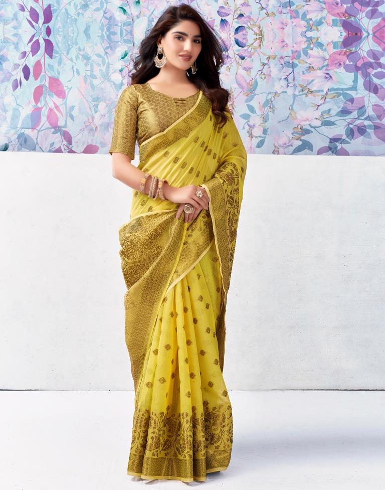 Yellow Silk Plain Saree