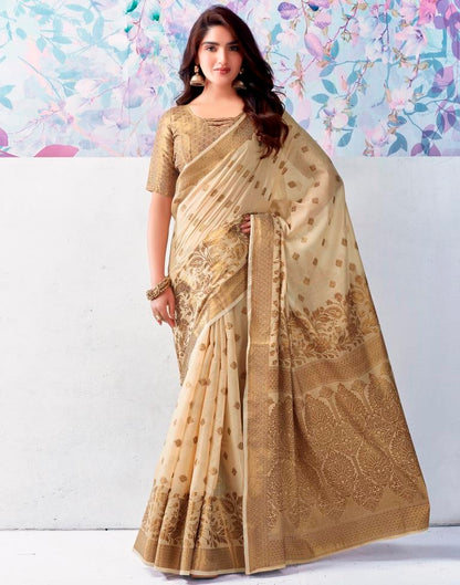 Beige Silk Plain Saree