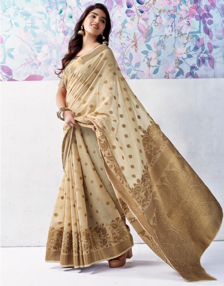 Beige Silk Plain Saree
