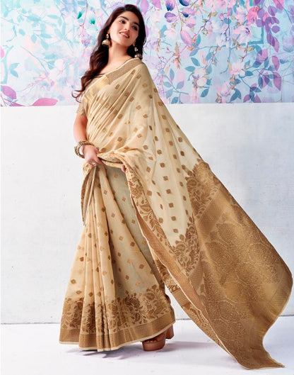 Beige Silk Plain Saree